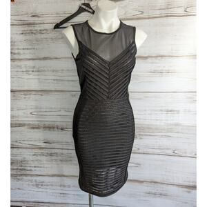 French Connection Sheer Illusion Little Black Sleeveless Bodycon Dress Sz Sz 6